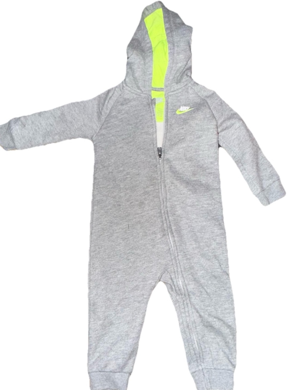 Nike Heather Gray Baby One-Piece with Neon Lime Hood
